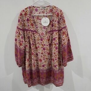 Rusttydustty Womens Floral Top Size 4XL Bell Sleeve Boho Hippie Fairy